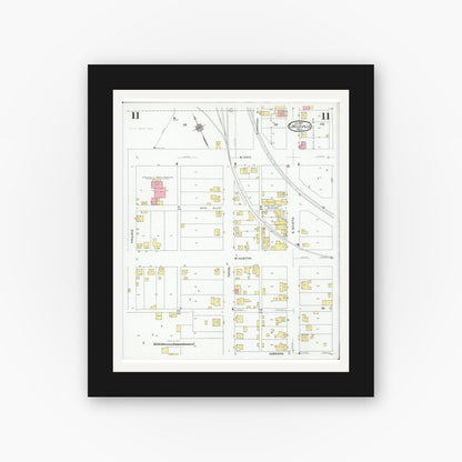 Old map wall art mockup — black gallery frame with white mat — Sanborn Fire Insurance Map from Circleville, Pickaway County, Ohio (1927), Sheet #0011