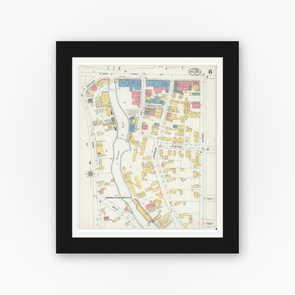 Old map wall art mockup — black gallery frame with white mat — Sanborn Fire Insurance Map from Malone, Franklin County, New York (1903), Sheet #0006
