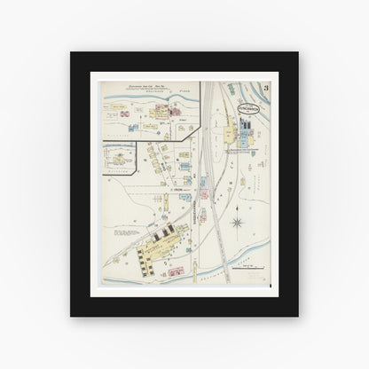Old map wall art mockup — black gallery frame with white mat — Sanborn Fire Insurance Map from Duncannon, Perry County, Pennsylvania (1888), Sheet #0003