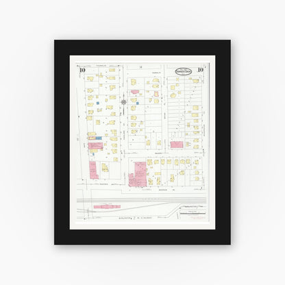 Old map wall art mockup — black gallery frame with white mat — Sanborn Fire Insurance Map from Downers Grove, Dupage County, Illinois (1927), Sheet #0010