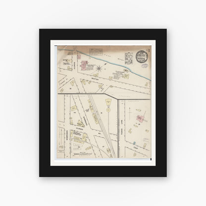 Old map wall art mockup — black gallery frame with white mat — Sanborn Fire Insurance Map from Vassar, Tuscola County, Michigan (1884), Sheet #0001