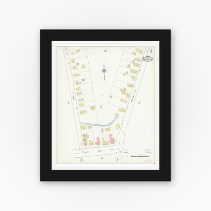 Old map wall art mockup — black gallery frame with white mat — Sanborn Fire Insurance Map from Waterville, Oneida County, New York (1912), Sheet #0005