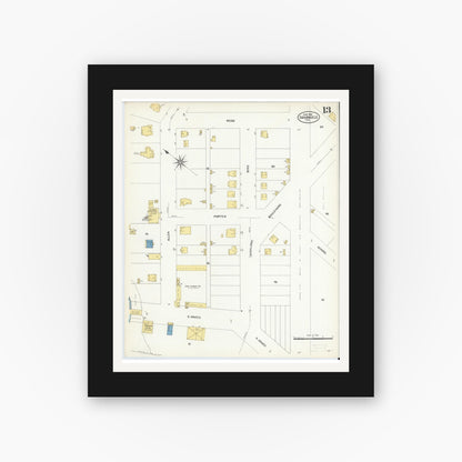 Old map wall art mockup — black gallery frame with white mat — Sanborn Fire Insurance Map from San Angelo, Tom Green County, Texas (1908), Sheet #0013