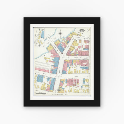 Old map wall art mockup — black gallery frame with white mat — Sanborn Fire Insurance Map from Beloit, Rock County, Wisconsin (1915), Sheet #0003