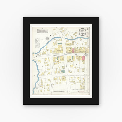 Old map wall art mockup — black gallery frame with white mat — Sanborn Fire Insurance Map from Ferndale, Humboldt County, California (1900) - Complete Map Set