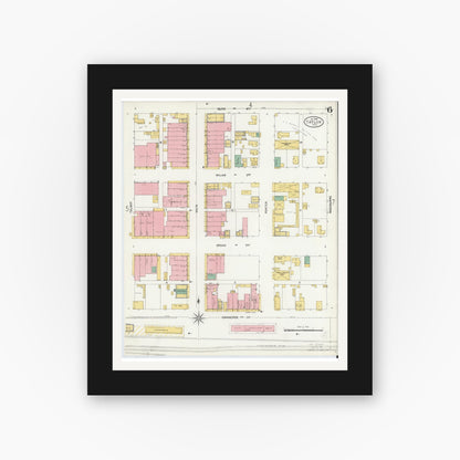 Old map wall art mockup — black gallery frame with white mat — Sanborn Fire Insurance Map from Taylor, Williamson County, Texas (1904), Sheet #0006