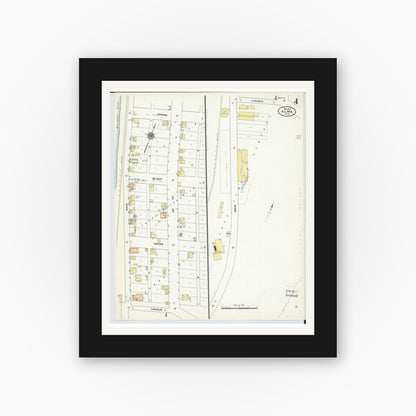 Old map wall art mockup — black gallery frame with white mat — Sanborn Fire Insurance Map from Alma, Buffalo County, Wisconsin (1910), Sheet #0004