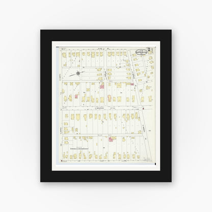 Old map wall art mockup — black gallery frame with white mat — Sanborn Fire Insurance Map from New Philadelphia, Tuscarawas County, Ohio (1910), Sheet #0002