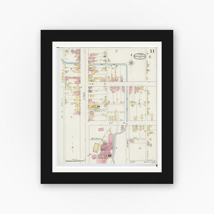 Old map wall art mockup — black gallery frame with white mat — Sanborn Fire Insurance Map from Chillicothe, Ross County, Ohio (1895), Sheet #0011