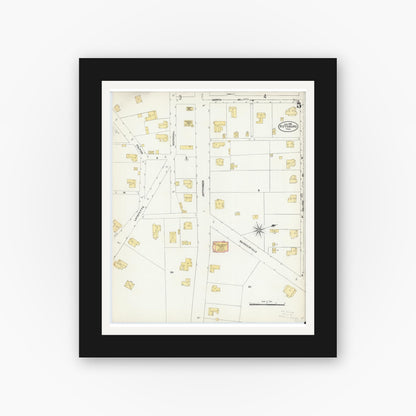 Old map wall art mockup — black gallery frame with white mat — Sanborn Fire Insurance Map from Pittsburg, Camp County, Texas (1906), Sheet #0005