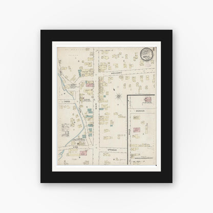 Old map wall art mockup — black gallery frame with white mat — Sanborn Fire Insurance Map from Naples, Ontario County, New York (1886) - Complete Map Set