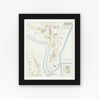Old map wall art mockup — black gallery frame with white mat — Sanborn Fire Insurance Map from Monongahela City, Washington County, Pennsylvania (1895), Sheet #0007