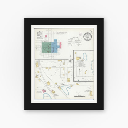 Old map wall art mockup — black gallery frame with white mat — Sanborn Fire Insurance Map from Vienna, Johnson County, Illinois (1907), Sheet #0001