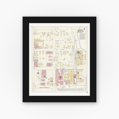 Old map wall art mockup — black gallery frame with white mat — Sanborn Fire Insurance Map from Two Rivers, Manitowoc County, Wisconsin (1913), Sheet #0005