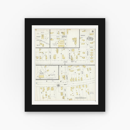 Old map wall art mockup — black gallery frame with white mat — Sanborn Fire Insurance Map from Riverhead, Suffolk County, New York (1897), Sheet #0006