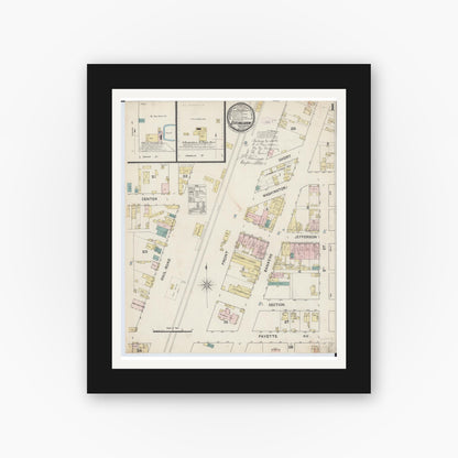 Old map wall art mockup — black gallery frame with white mat — Sanborn Fire Insurance Map from Effingham, Effingham County, Illinois (1888), Sheet #0001
