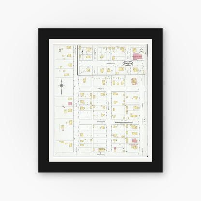 Old map wall art mockup — black gallery frame with white mat — Sanborn Fire Insurance Map from Remington, Jasper County, Indiana (1919), Sheet #0002