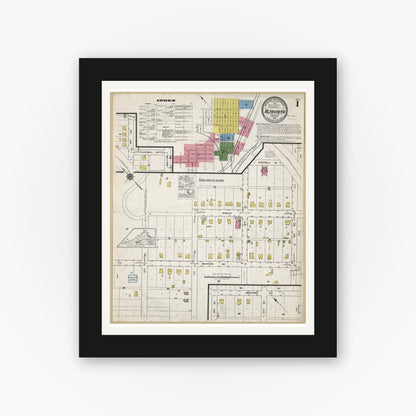 Old map wall art mockup — black gallery frame with white mat — Sanborn Fire Insurance Map from Altavista, Campbell County, Virginia (1918), Sheet #0001