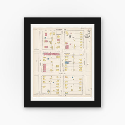 Old map wall art mockup — black gallery frame with white mat — Sanborn Fire Insurance Map from Collingswood, Camden County, New Jersey (1922), Sheet #0012