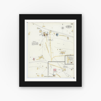 Old map wall art mockup — black gallery frame with white mat — Sanborn Fire Insurance Map from Iron Mountain, Dickinson County, Michigan (1897), Sheet #0011