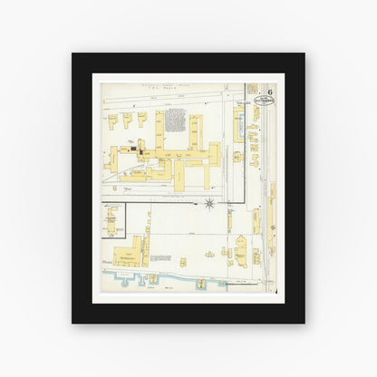Old map wall art mockup — black gallery frame with white mat — Sanborn Fire Insurance Map from West Palm Beach, Dade County, Florida (1903), Sheet #0006
