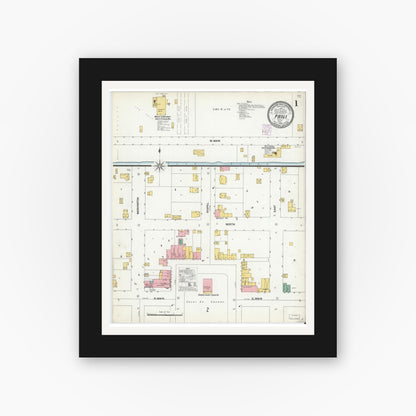 Old map wall art mockup — black gallery frame with white mat — Sanborn Fire Insurance Map from Paoli, Orange County, Indiana (1902) - Complete Map Set