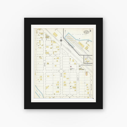 Old map wall art mockup — black gallery frame with white mat — Sanborn Fire Insurance Map from Stuart, Martin County, Florida (1915), Sheet #0003