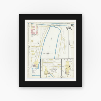 Old map wall art mockup — black gallery frame with white mat — Sanborn Fire Insurance Map from Lock Haven, Clinton County, Pennsylvania (1891), Sheet #0011