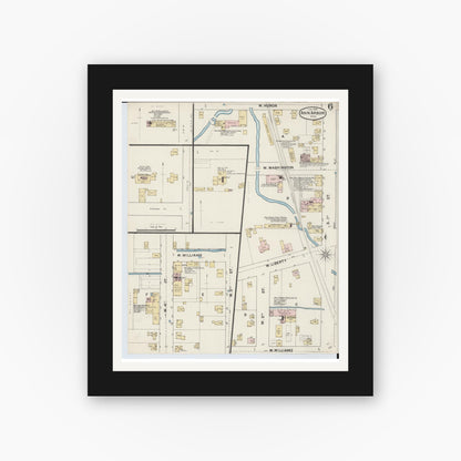 Old map wall art mockup — black gallery frame with white mat — Sanborn Fire Insurance Map from Ann Arbor, Washtenaw County, Michigan (1888), Sheet #0006