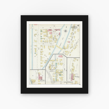Old map wall art mockup — black gallery frame with white mat — Sanborn Fire Insurance Map from Honesdale, Wayne County, Pennsylvania (1897), Sheet #0006