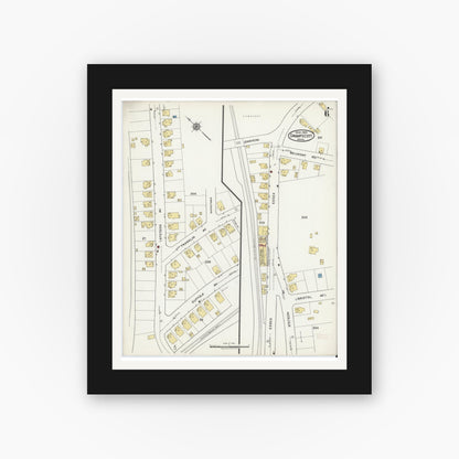 Old map wall art mockup — black gallery frame with white mat — Sanborn Fire Insurance Map from Swampscott, Essex County, Massachusetts (1920), Sheet #0006