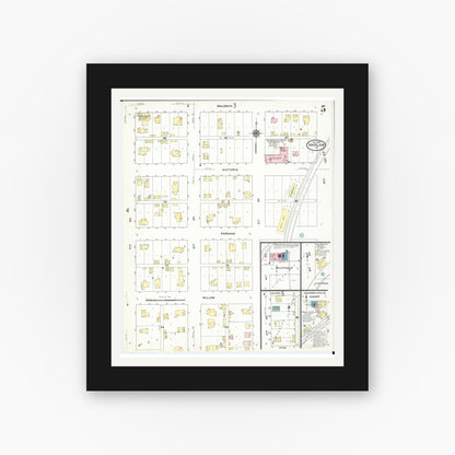 Old map wall art mockup — black gallery frame with white mat — Sanborn Fire Insurance Map from Harlan, Shelby County, Iowa (1909), Sheet #0005