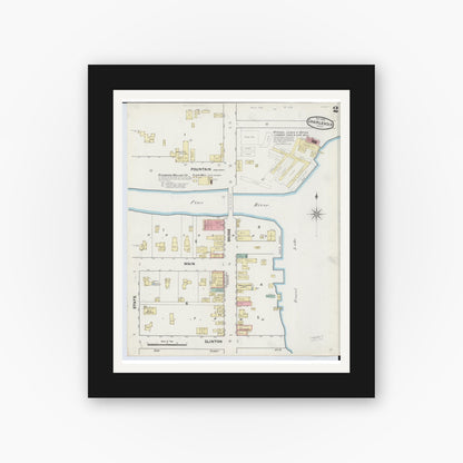 Old map wall art mockup — black gallery frame with white mat — Sanborn Fire Insurance Map from Charlevoix, Charlevoix County, Michigan (1890), Sheet #0002