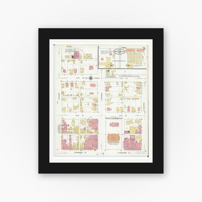 Old map wall art mockup — black gallery frame with white mat — Sanborn Fire Insurance Map from Upper Sandusky, Wyandot County, Ohio (1911), Sheet #0005