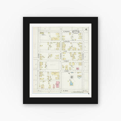Old map wall art mockup — black gallery frame with white mat — Sanborn Fire Insurance Map from Hazleton, Luzerne County, Pennsylvania (1891), Sheet #0006