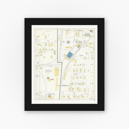Old map wall art mockup — black gallery frame with white mat — Sanborn Fire Insurance Map from Decatur, Adams County, Indiana (1907), Sheet #0010