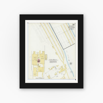 Old map wall art mockup — black gallery frame with white mat — Sanborn Fire Insurance Map from Sault Sainte Marie, Chippewa County, Michigan (1895), Sheet #0018