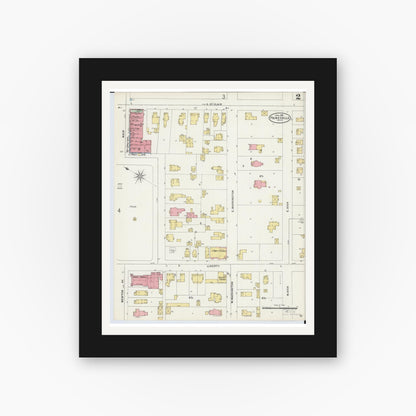 Old map wall art mockup — black gallery frame with white mat — Sanborn Fire Insurance Map from Painesville, Lake County, Ohio (1898), Sheet #0002