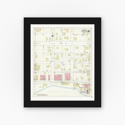 Old map wall art mockup — black gallery frame with white mat — Sanborn Fire Insurance Map from Orange, Orange County, Texas (1914), Sheet #0010