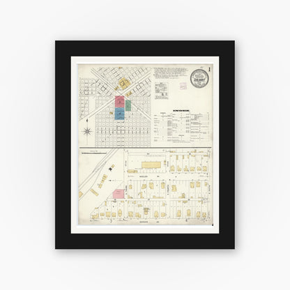 Old map wall art mockup — black gallery frame with white mat — Sanborn Fire Insurance Map from Dalhart, Dallam And Hartley County, Texas (1908) - Complete Map Set