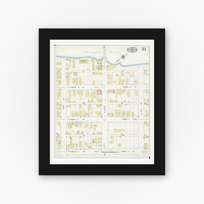Old map wall art mockup — black gallery frame with white mat — Sanborn Fire Insurance Map from Cheboygan, Cheboygan County, Michigan (1915), Sheet #0011