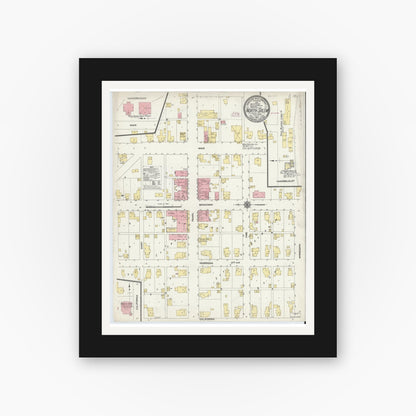 Old map wall art mockup — black gallery frame with white mat — Sanborn Fire Insurance Map from North Salem, Hendricks County, Indiana (1910), Sheet #0001