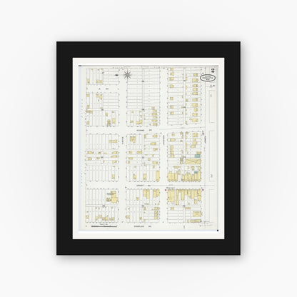 Old map wall art mockup — black gallery frame with white mat — Sanborn Fire Insurance Map from Eveleth, Saint Louis County, Minnesota (1900), Sheet #0002