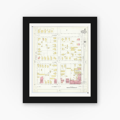 Old map wall art mockup — black gallery frame with white mat — Sanborn Fire Insurance Map from Tecumseh, Lenawee County, Michigan (1912), Sheet #0004