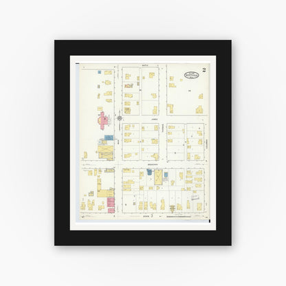 Old map wall art mockup — black gallery frame with white mat — Sanborn Fire Insurance Map from Scottville, Mason County, Michigan (1916), Sheet #0002