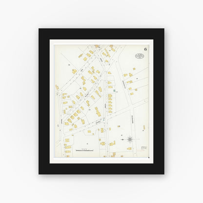 Old map wall art mockup — black gallery frame with white mat — Sanborn Fire Insurance Map from Reading, Middlesex County, Massachusetts (1903), Sheet #0006