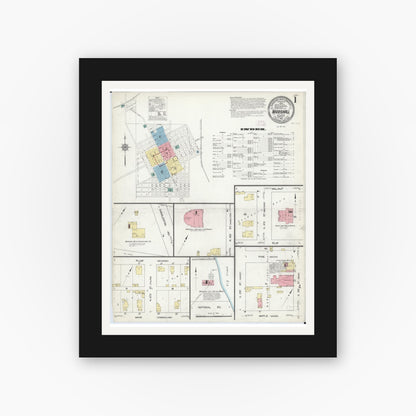 Old map wall art mockup — black gallery frame with white mat — Sanborn Fire Insurance Map from Marshall, Clark County, Illinois (1912), Sheet #0001