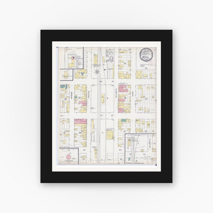 Old map wall art mockup — black gallery frame with white mat — Sanborn Fire Insurance Map from Benson, Swift County, Minnesota (1892), Sheet #0001