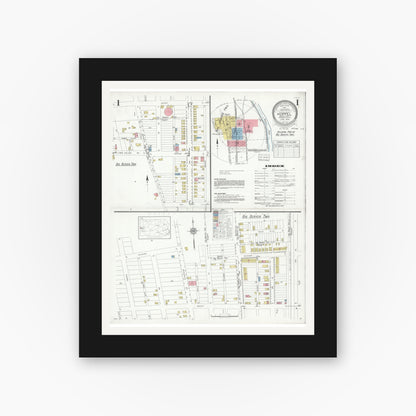 Old map wall art mockup — black gallery frame with white mat — Sanborn Fire Insurance Map from Koppel, Beaver County, Pennsylvania (1934), Sheet #0001