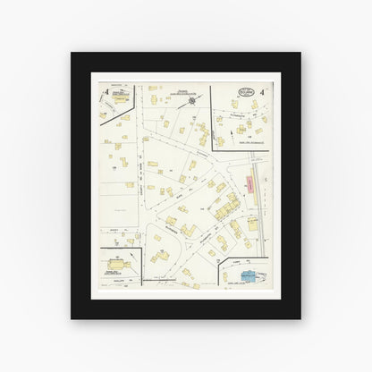 Old map wall art mockup — black gallery frame with white mat — Sanborn Fire Insurance Map from Bourne, Barnstable County, Massachusetts (1924), Sheet #0004